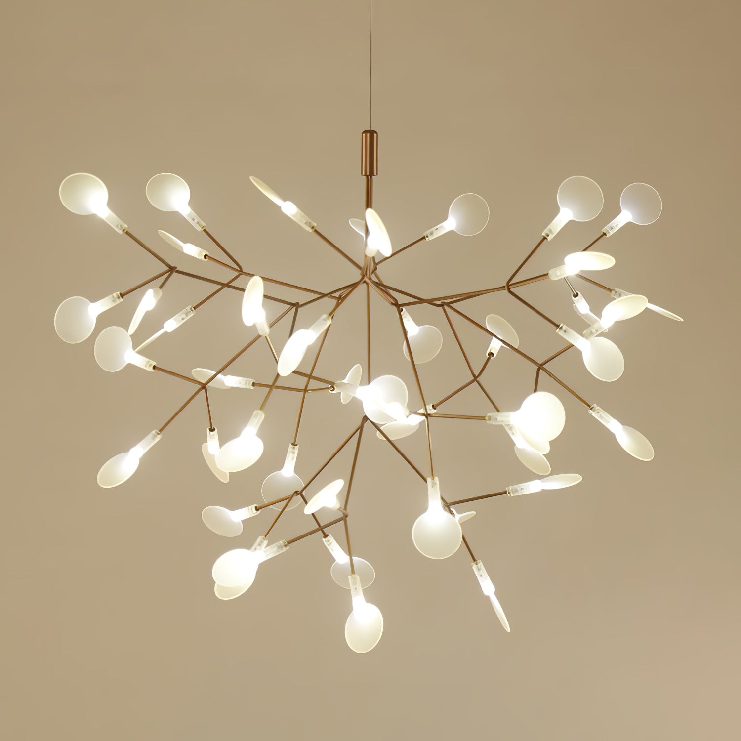 Modern Rose Gold Firefly LED Chandelier Contemporary Nature Inspired Leaf Pendant Lighting