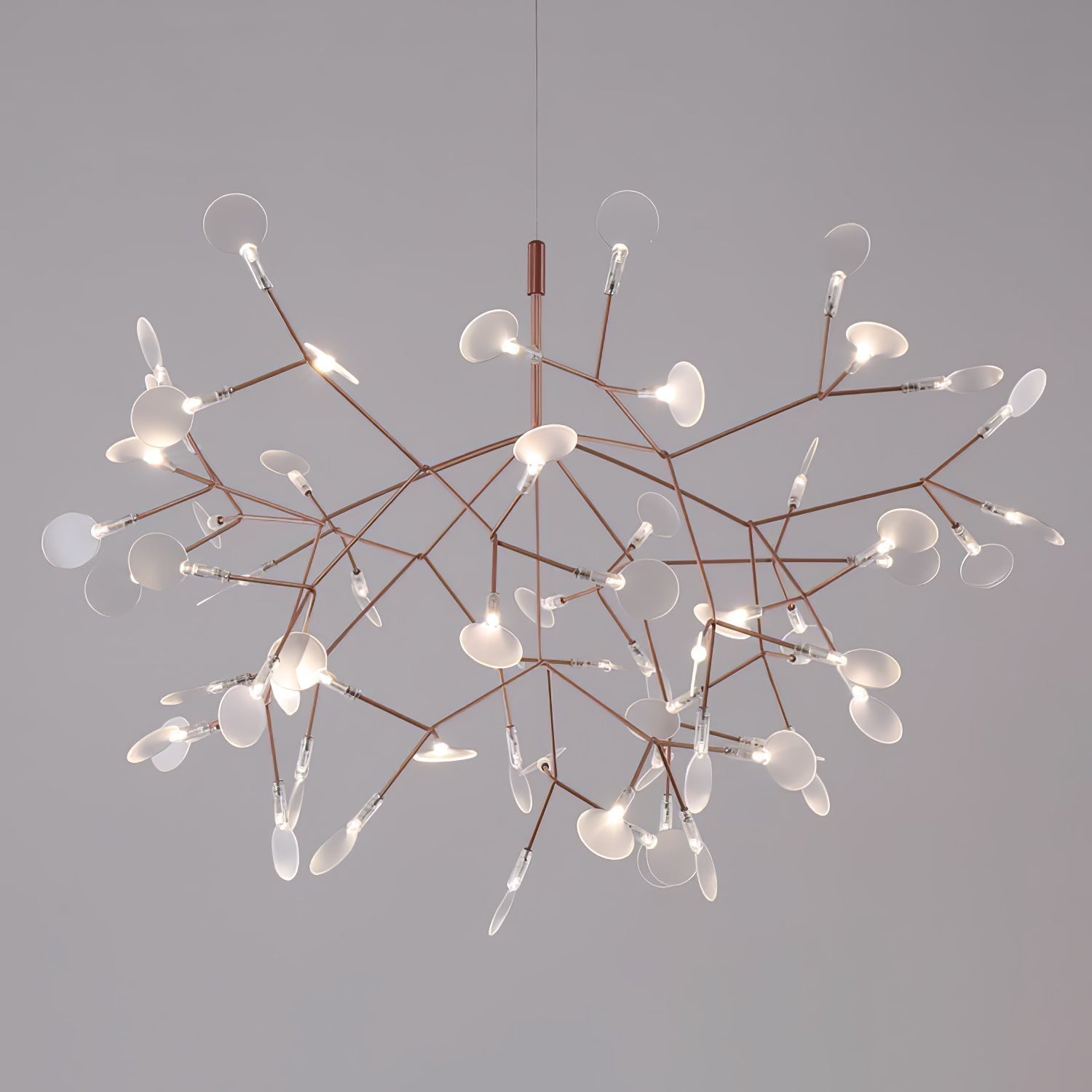 Modern Rose Gold Firefly LED Chandelier Contemporary Nature Inspired Leaf Pendant Lighting