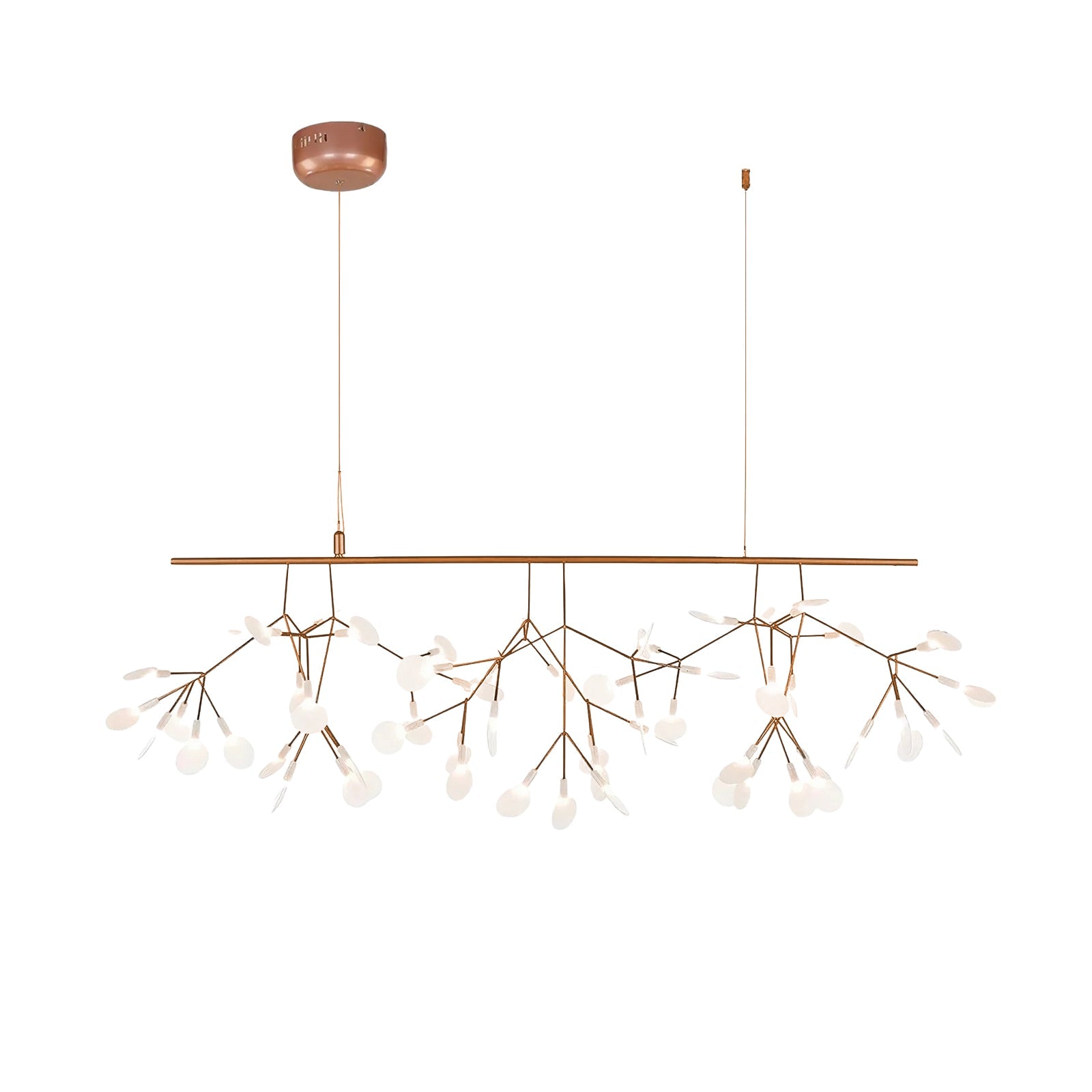 Modern Rose Gold Firefly LED Chandelier Contemporary Nature Inspired Leaf Pendant Lighting