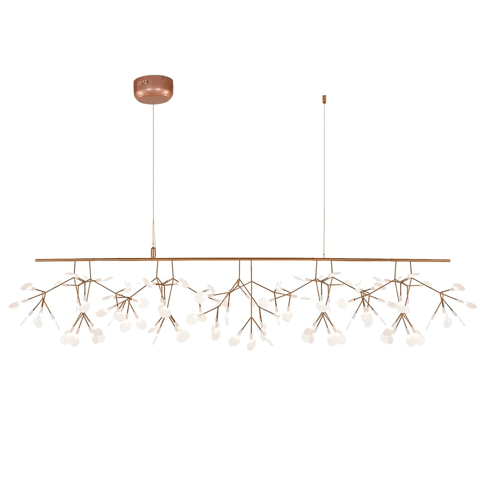 Modern Rose Gold Firefly LED Chandelier Contemporary Nature Inspired Leaf Pendant Lighting