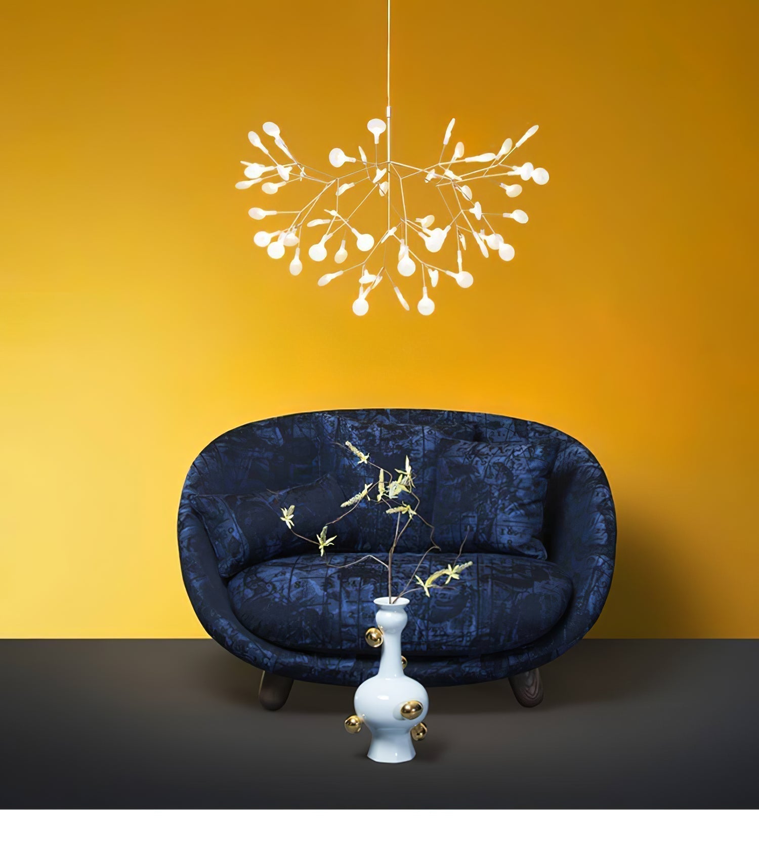 Modern Rose Gold Firefly LED Chandelier Contemporary Nature Inspired Leaf Pendant Lighting