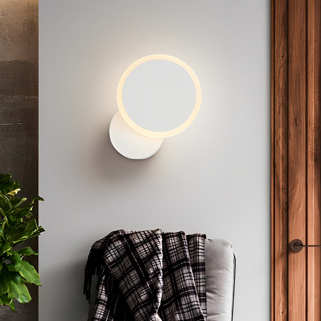 Modern Rotatable LED Wall Sconce Round Iron Acrylic Bedside Lighting Fixture for Bedroom Hallway
