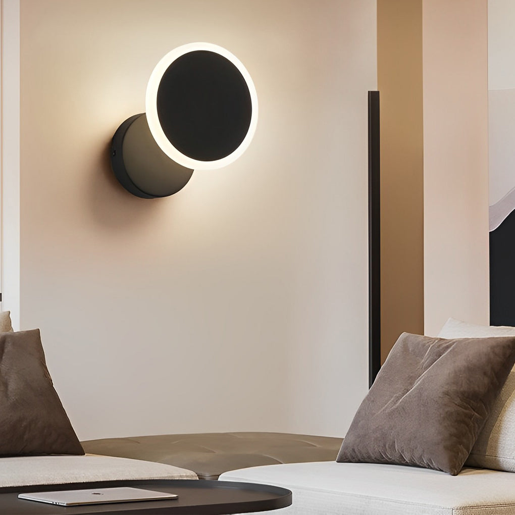 Modern Rotatable LED Wall Sconce Round Iron Acrylic Bedside Lighting Fixture for Bedroom Hallway