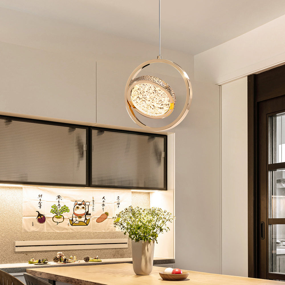 Modern Rotating Acrylic LED Chandelier with 3 Color Dimming for Dining Room and Living Room