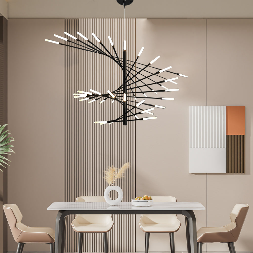 Modern Rotating Linear Fireworks Chandelier LED Pendant Light for Bedroom and Living Room