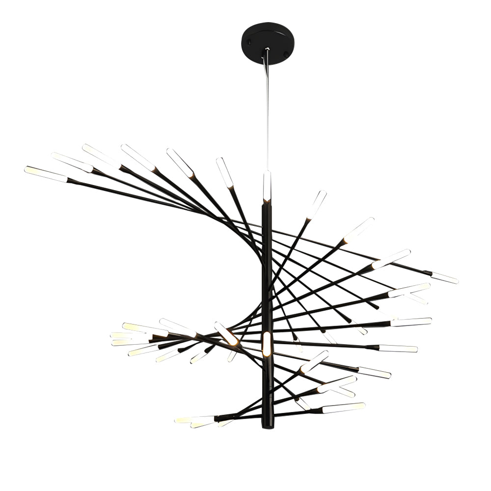 Modern Rotating Linear Fireworks Chandelier LED Pendant Light for Bedroom and Living Room