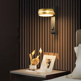 Modern Round 6W LED Rotatable Wall Sconce Bedside Reading Lamp Gold and Black Indoor Fixture