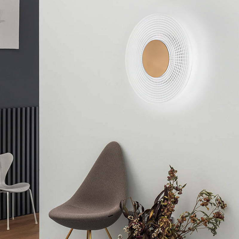 Modern Round Acrylic LED Wall Sconce Stripes Grid Pattern Lighting for Living Room and Bedroom