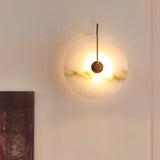 Modern Round Alabaster LED Wall Sconce Elegant Stone Wall Lamp for Interior Living Spaces