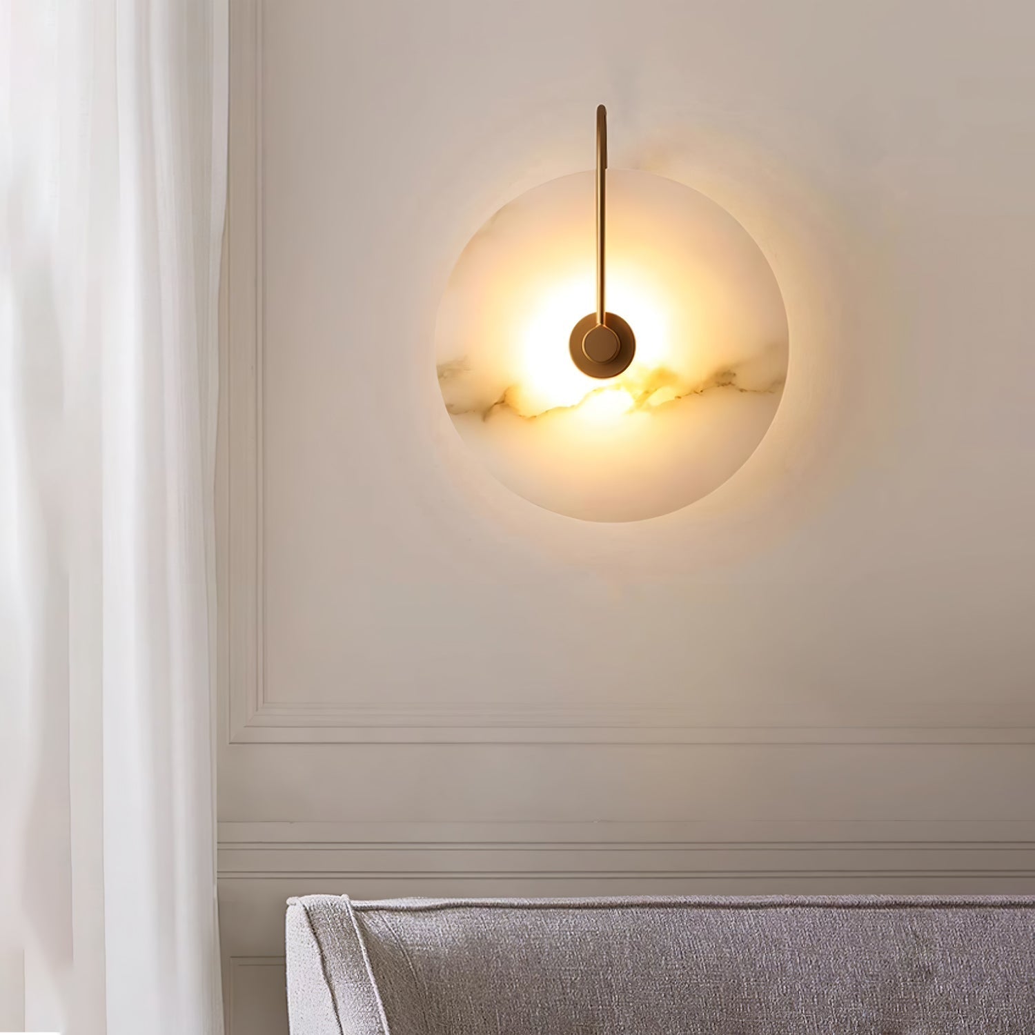 Modern Round Alabaster LED Wall Sconce Elegant Stone Wall Lamp for Interior Living Spaces