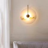 Modern Round Alabaster LED Wall Sconce Elegant Stone Wall Lamp for Interior Living Spaces
