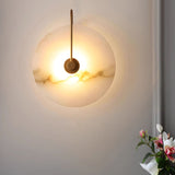 Modern Round Alabaster LED Wall Sconce Elegant Stone Wall Lamp for Interior Living Spaces