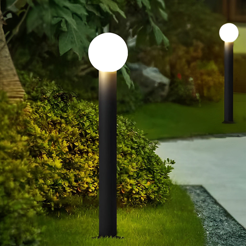 Modern Round Ball LED Outdoor Pathway Lights Waterproof Black Stainless Steel Landscape Garden Lamp