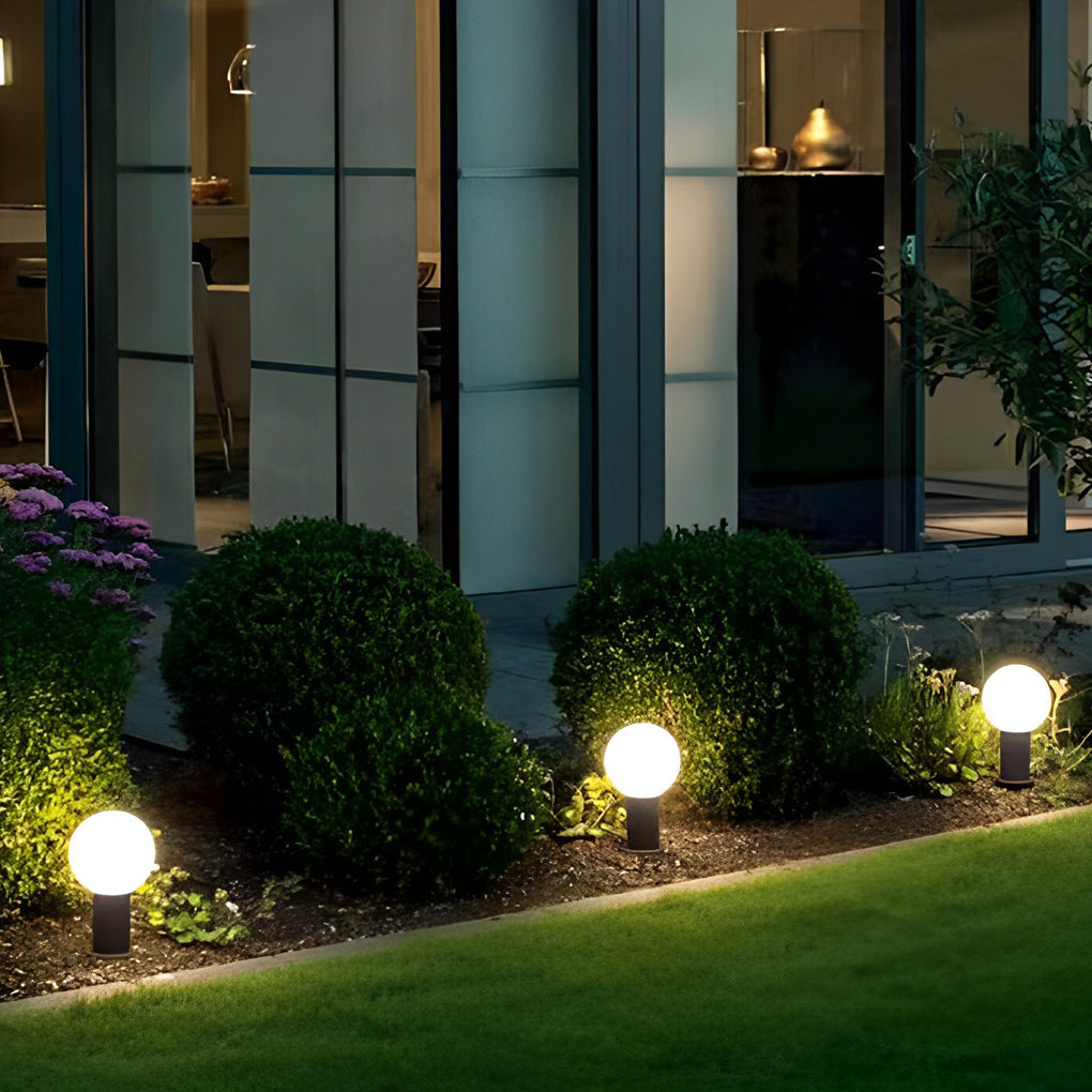 Modern Round Ball LED Outdoor Pathway Lights Waterproof Black Stainless Steel Landscape Garden Lamp