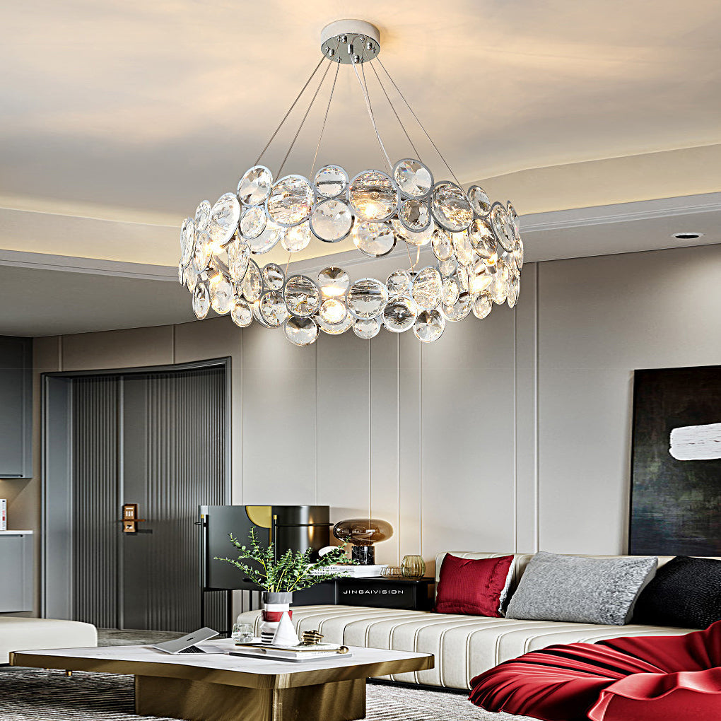 Modern Round Bubble Crystal Chandelier Silver Electroplated Metal Hanging Lamp for Dining Room