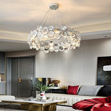 Modern Round Bubble Crystal Chandelier Silver Electroplated Metal Hanging Lamp for Dining Room