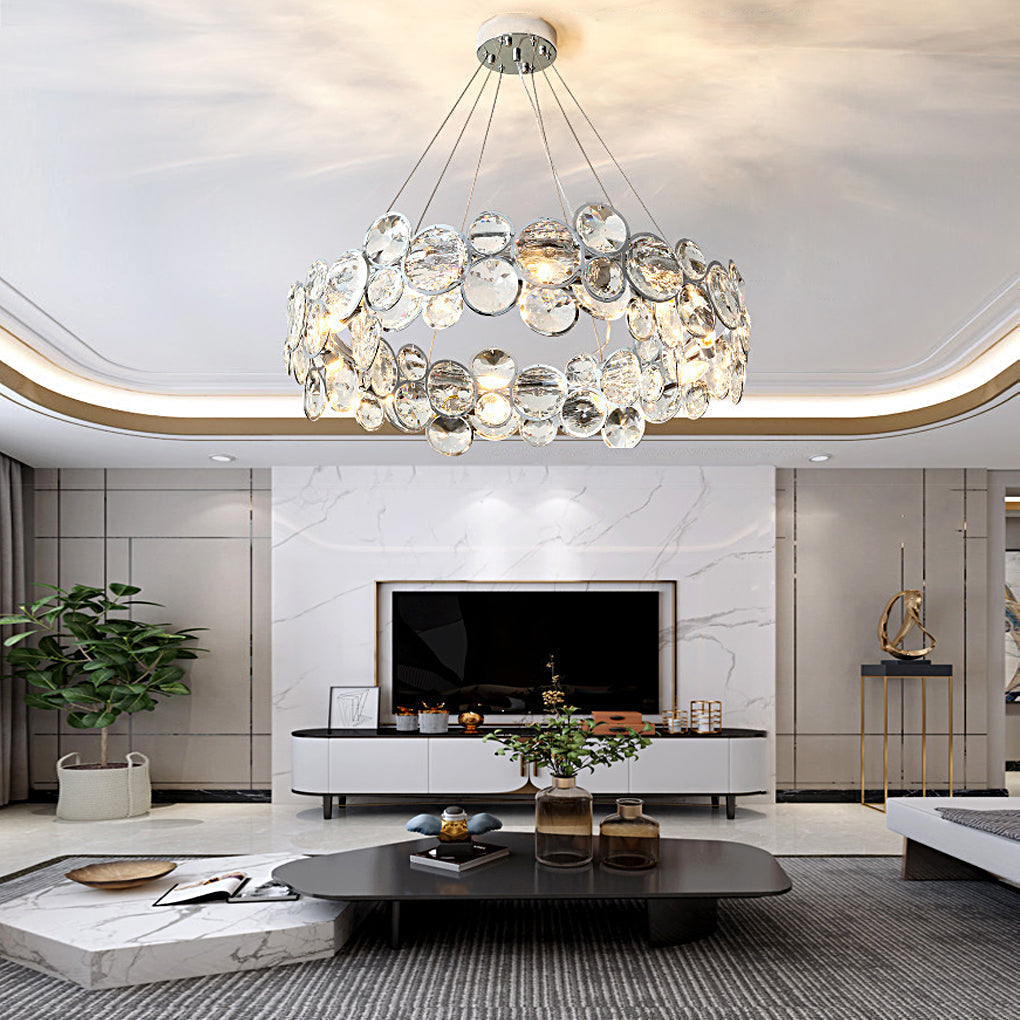 Modern Round Bubble Crystal Chandelier Silver Electroplated Metal Hanging Lamp for Dining Room