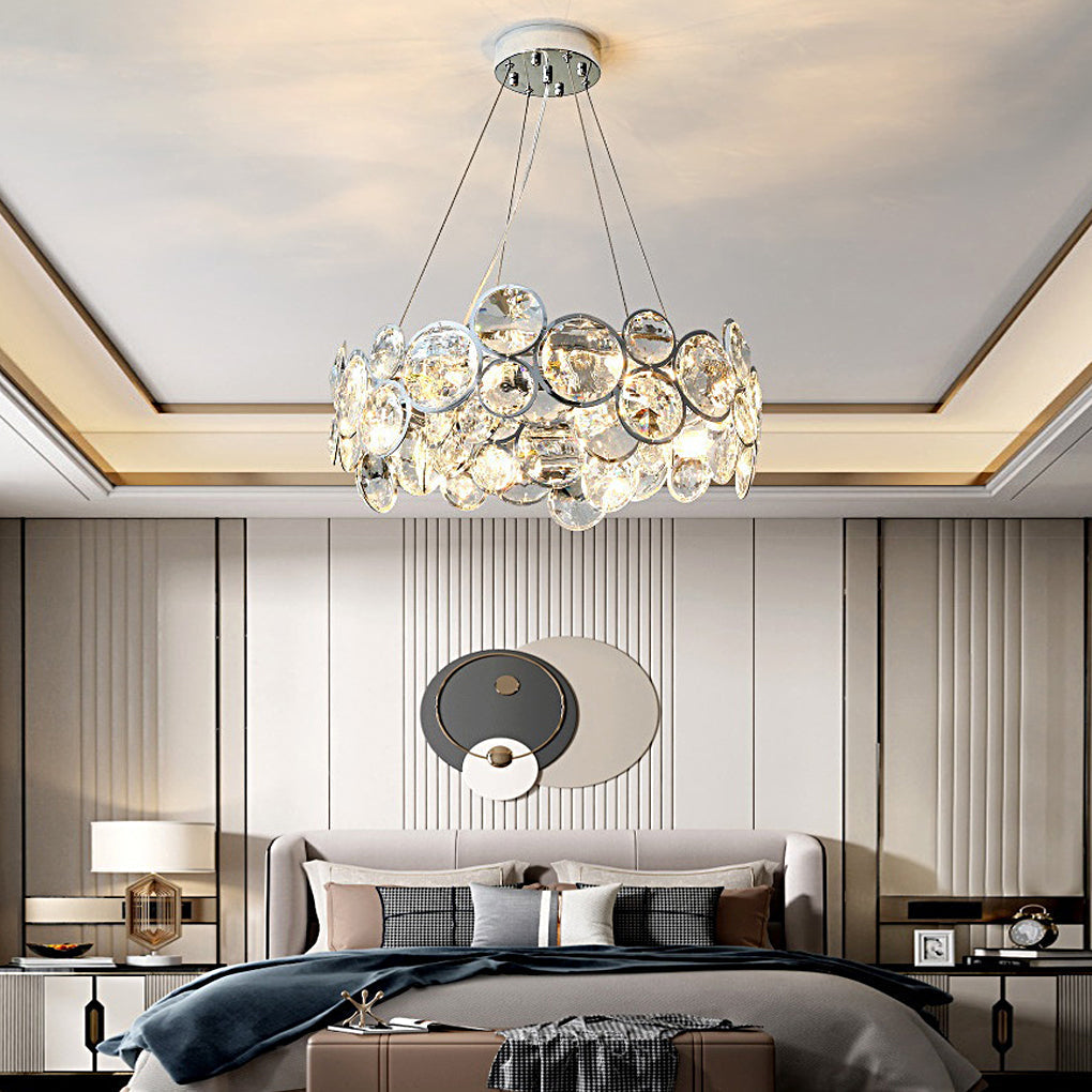 Modern Round Bubble Crystal Chandelier Silver Electroplated Metal Hanging Lamp for Dining Room