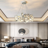 Modern Round Bubble Crystal Chandelier Silver Electroplated Metal Hanging Lamp for Dining Room
