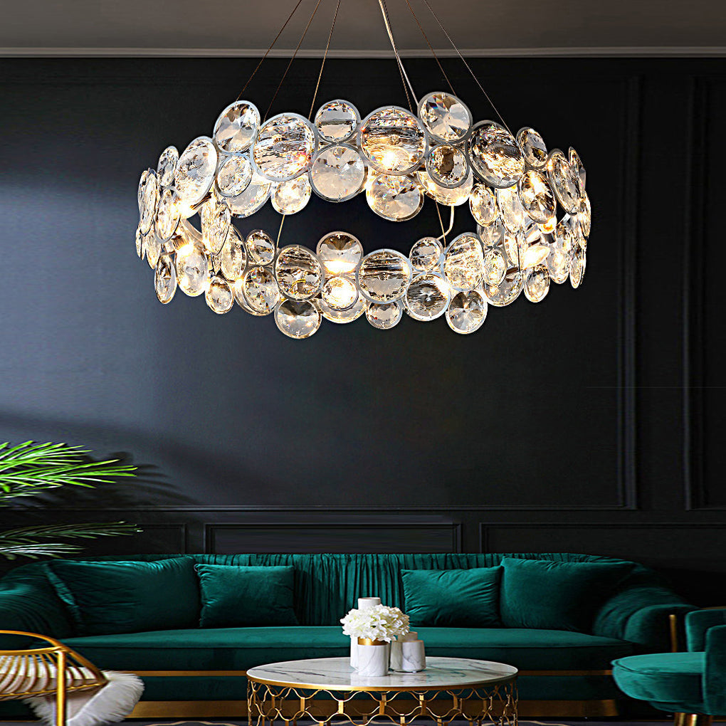Modern Round Bubble Crystal Chandelier Silver Electroplated Metal Hanging Lamp for Dining Room