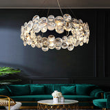 Modern Round Bubble Crystal Chandelier Silver Electroplated Metal Hanging Lamp for Dining Room
