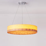 Modern Round Cherry Wood Drum Pendant Light 24 Inch Large Farmhouse LED Hanging Ceiling Fixture