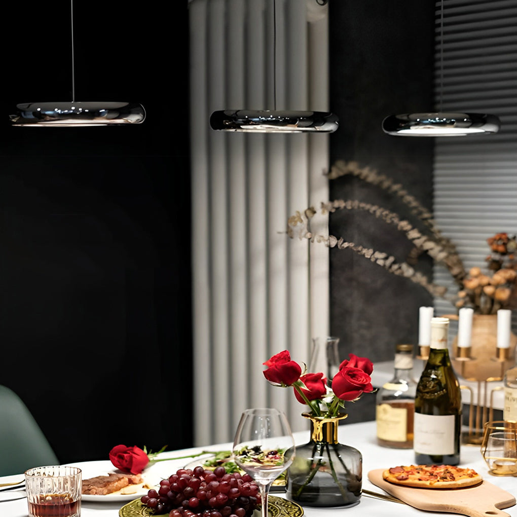 Modern Round Chrome LED Pendant Light Minimalist Aluminum Acrylic Chandelier for Dining Room