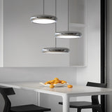 Modern Round Chrome LED Pendant Light Minimalist Aluminum Acrylic Chandelier for Dining Room