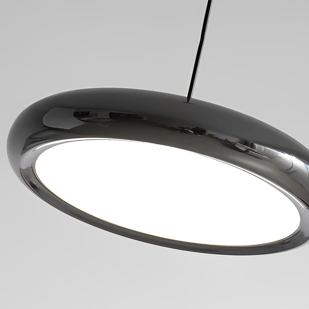 Modern Round Chrome LED Pendant Light Minimalist Aluminum Acrylic Chandelier for Dining Room