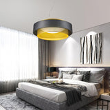 Modern Round Circular LED Pendant Light in Gold and Black Geometric Design