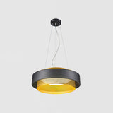 Modern Round Circular LED Pendant Light in Gold and Black Geometric Design
