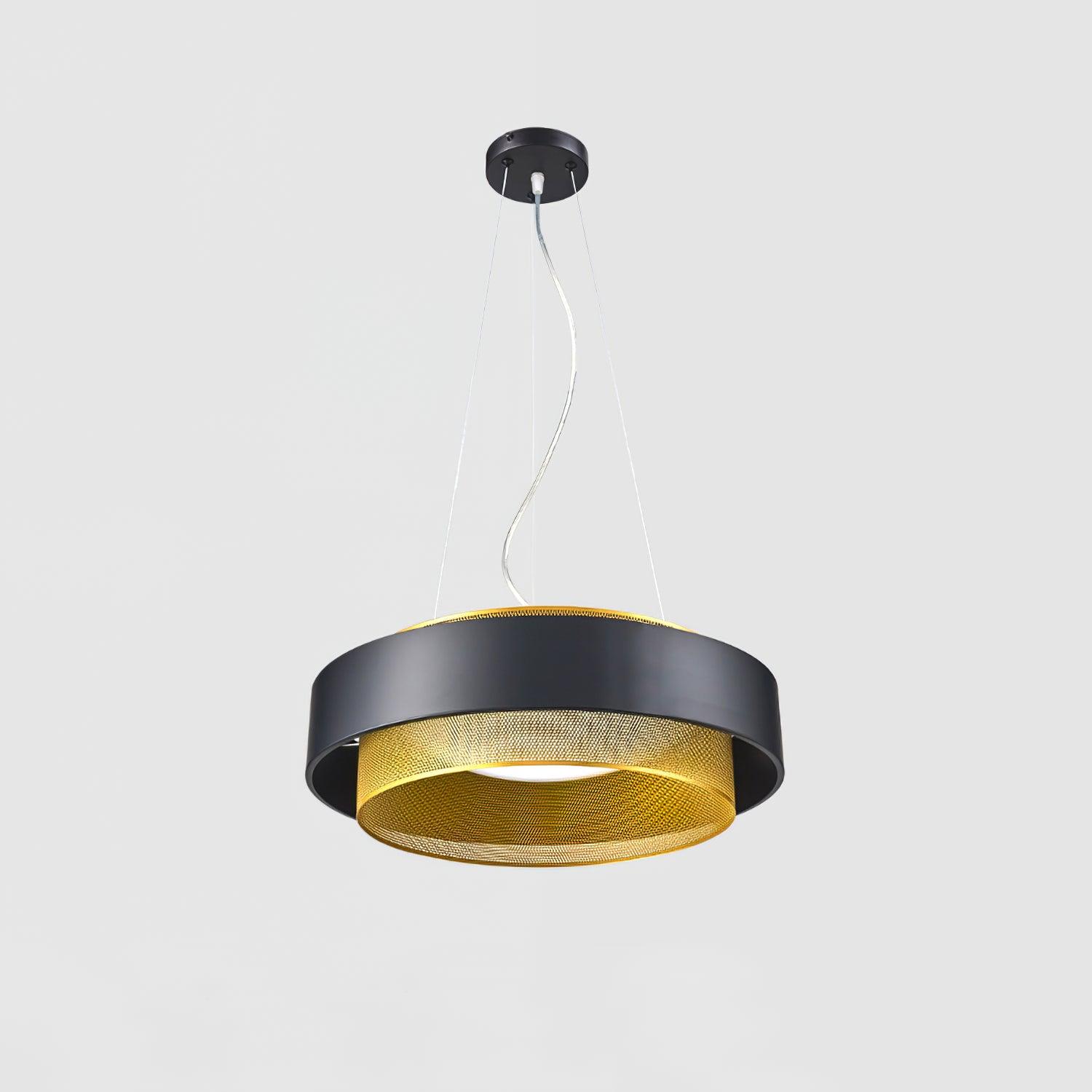 Modern Round Circular LED Pendant Light in Gold and Black Geometric Design