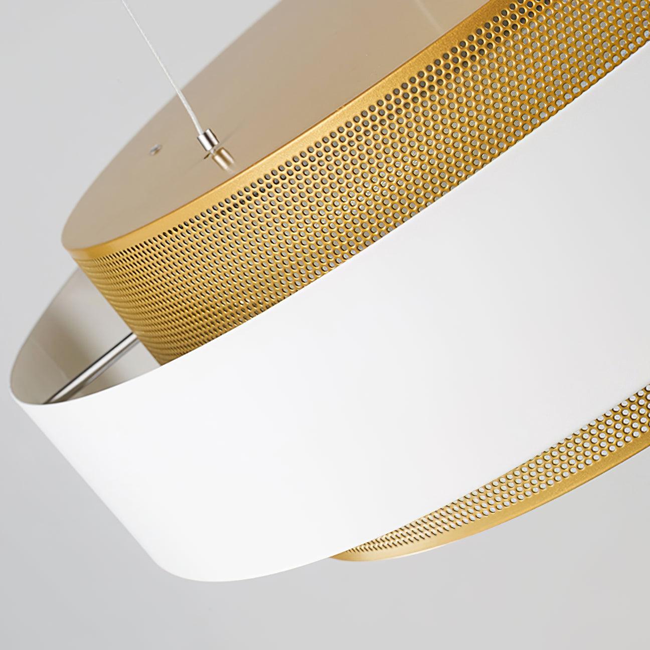 Modern Round Circular LED Pendant Light in Gold and Black Geometric Design