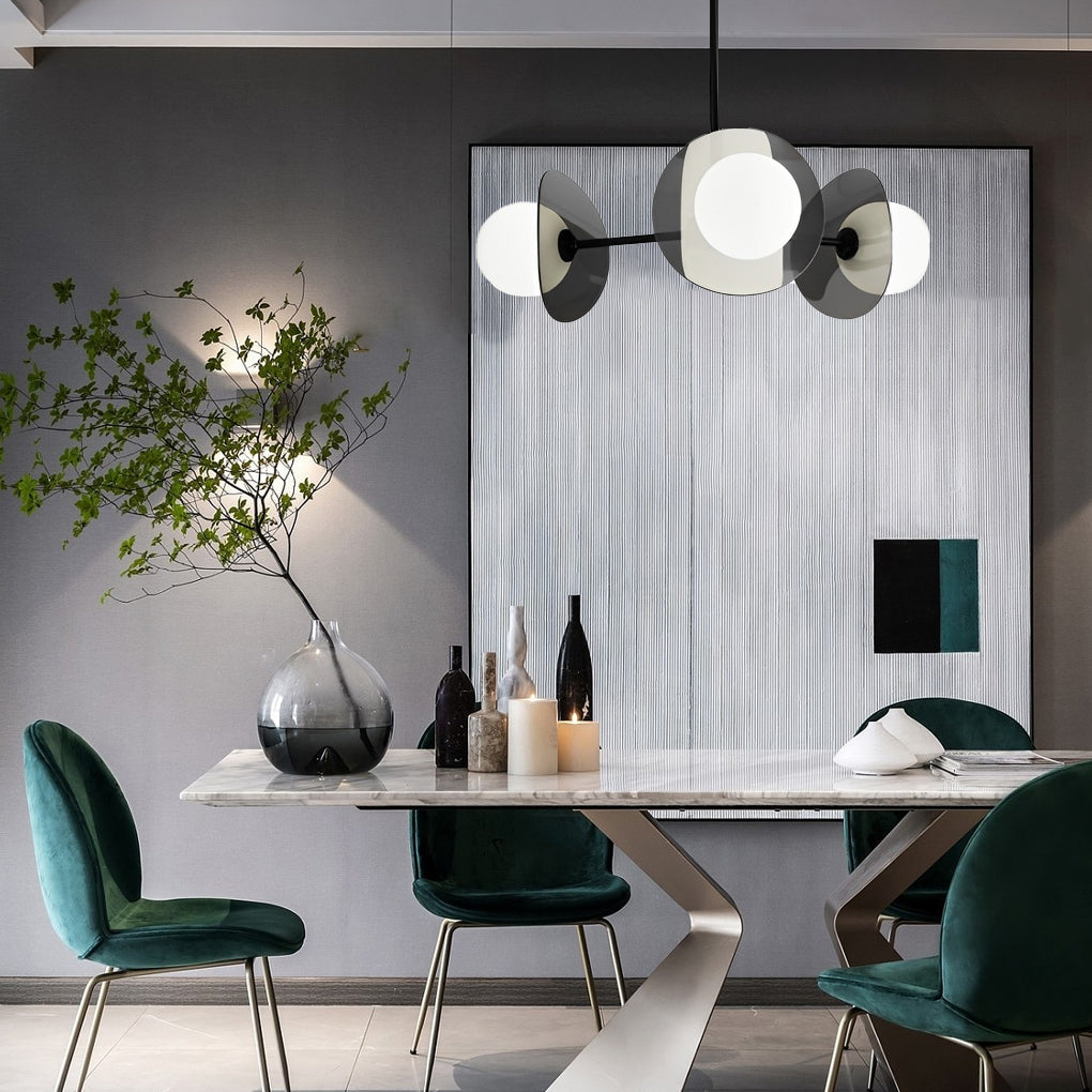 Modern Round Copper Chandelier with Electroplated Glass Shades in Matte Black Finish