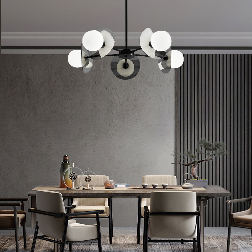 Modern Round Copper Chandelier with Electroplated Glass Shades in Matte Black Finish