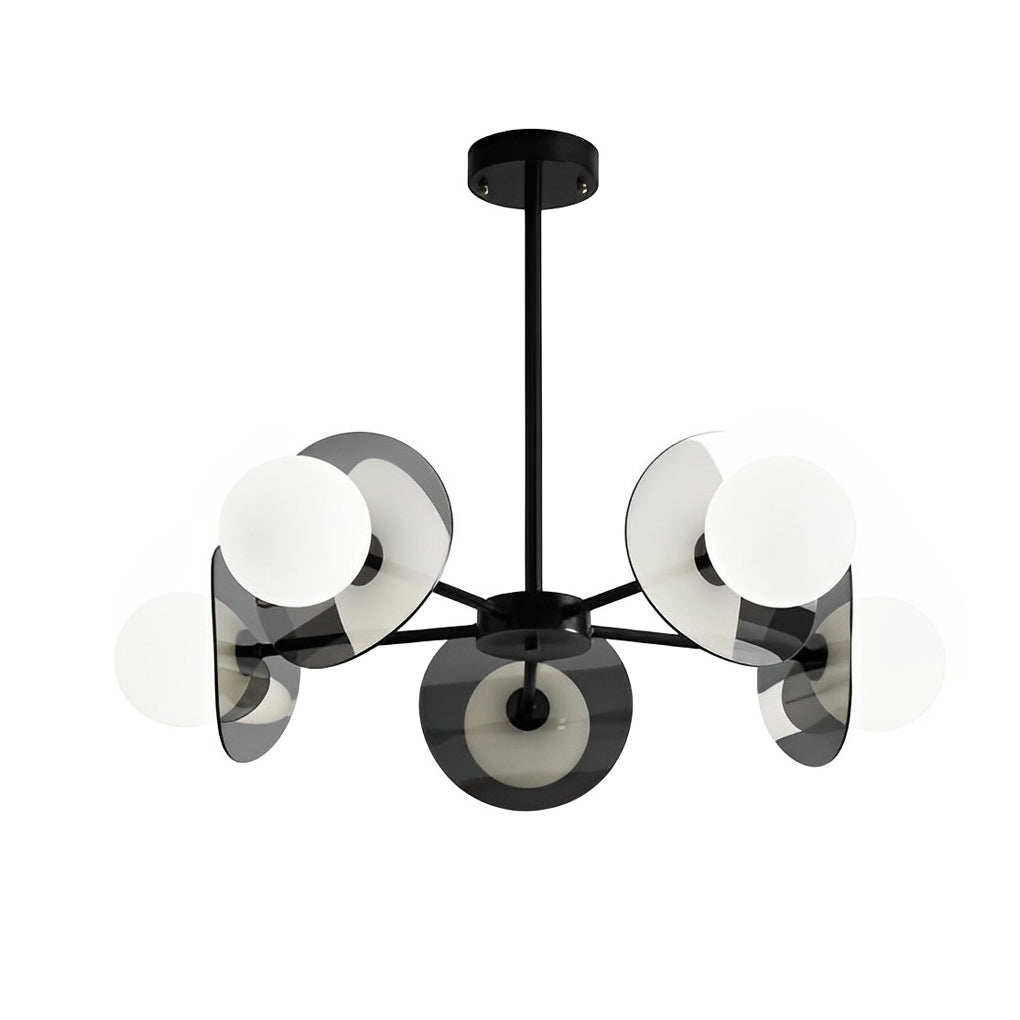 Modern Round Copper Chandelier with Electroplated Glass Shades in Matte Black Finish