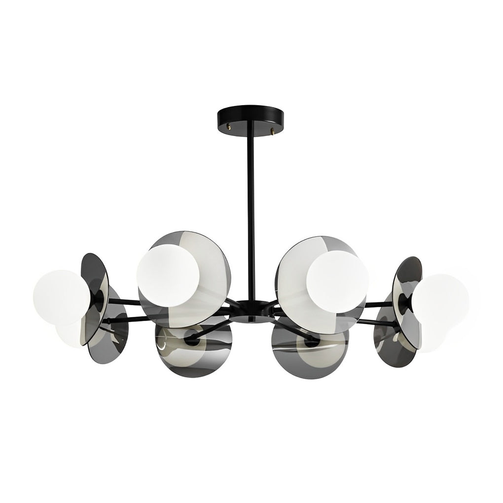 Modern Round Copper Chandelier with Electroplated Glass Shades in Matte Black Finish