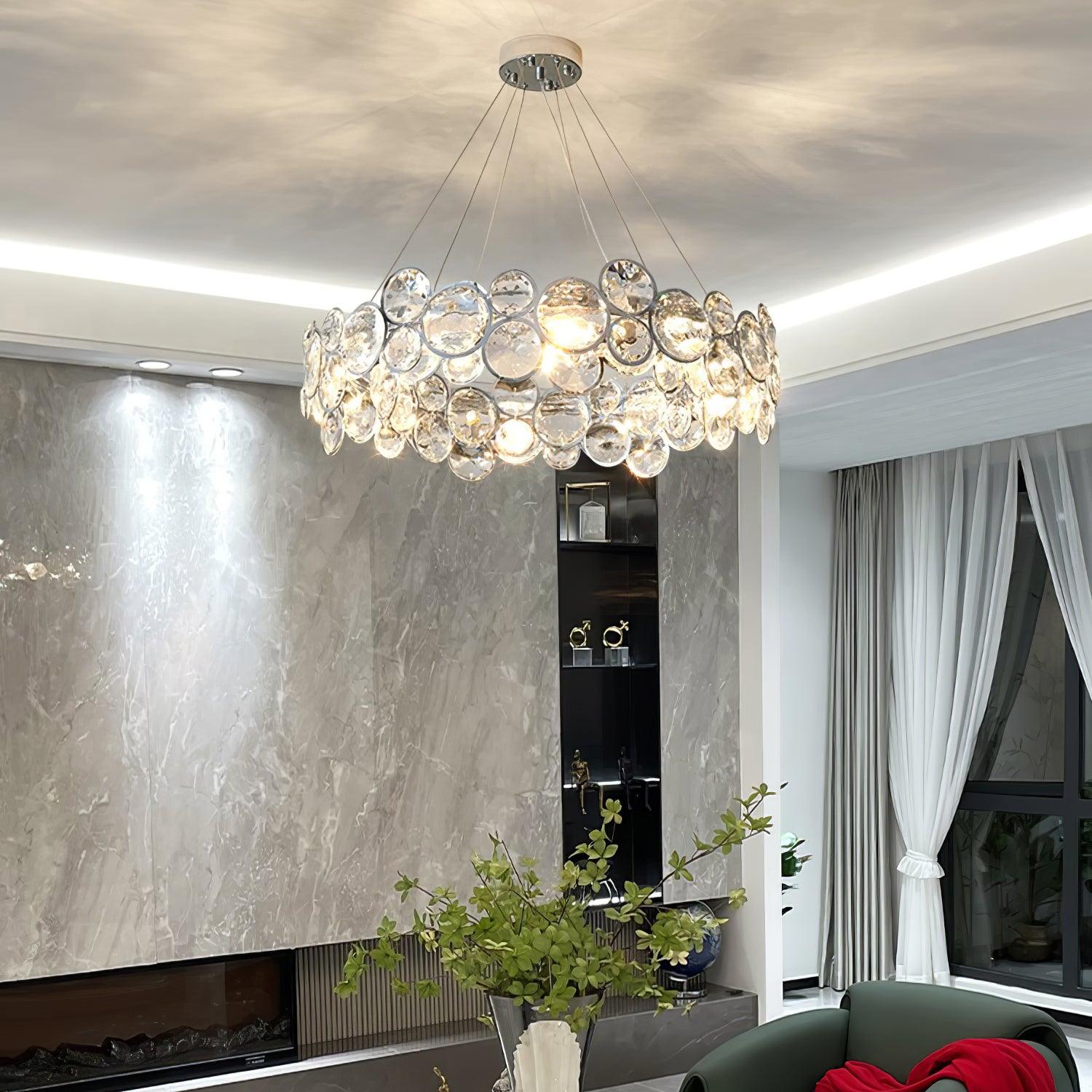 Modern Round Crystal Chandelier in Chrome Finish Elegant Flush Mount Ceiling Lighting