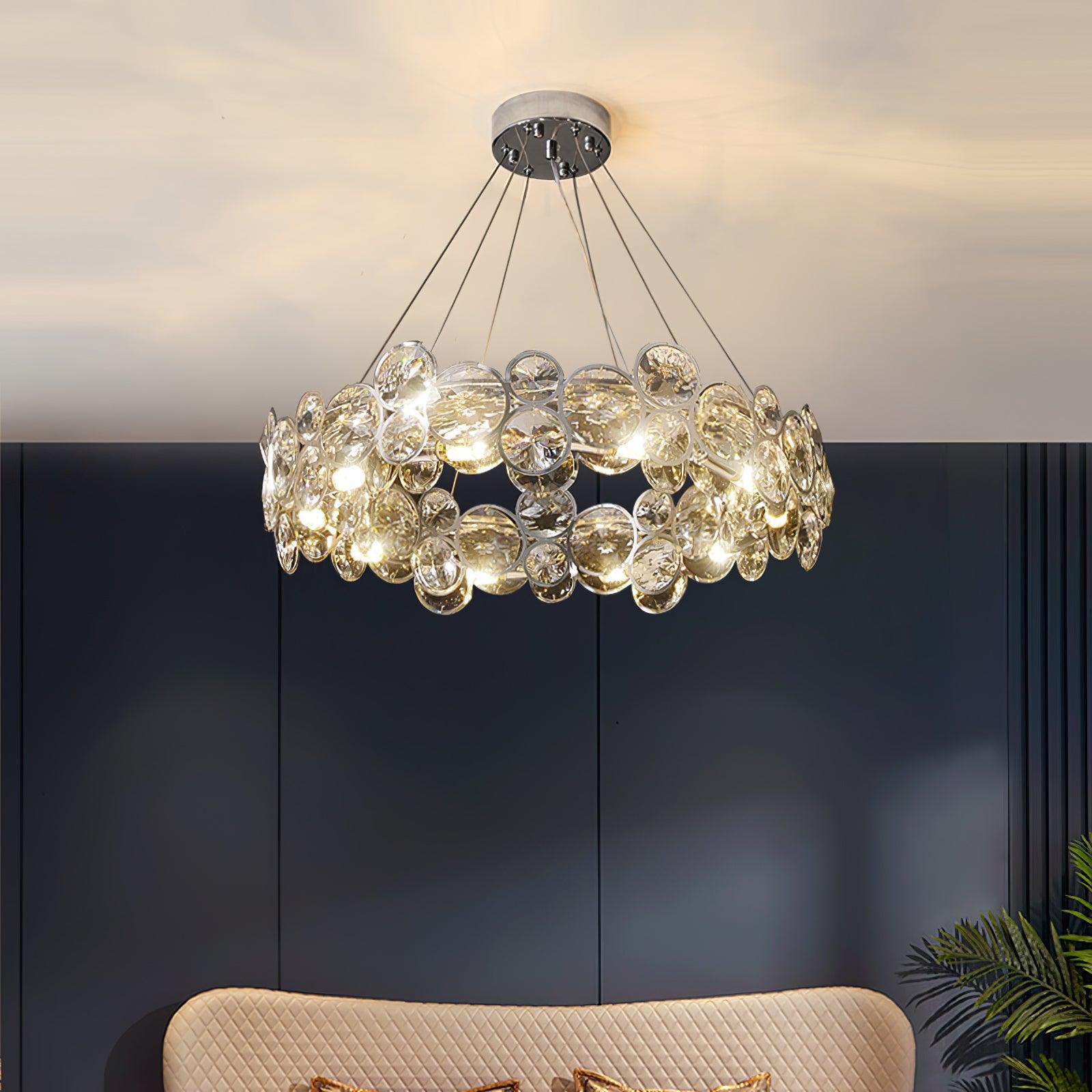 Modern Round Crystal Chandelier in Chrome Finish Elegant Flush Mount Ceiling Lighting