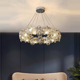 Modern Round Crystal Chandelier in Chrome Finish Elegant Flush Mount Ceiling Lighting