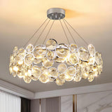 Modern Round Crystal Chandelier in Chrome Finish Elegant Flush Mount Ceiling Lighting