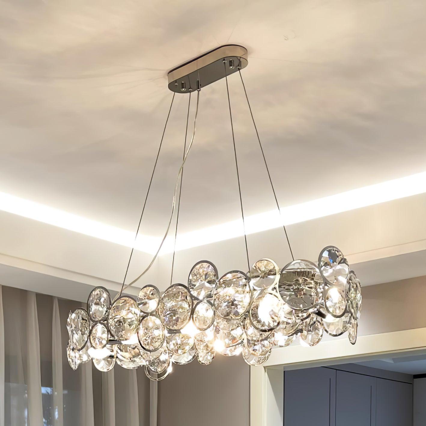Modern Round Crystal Chandelier in Chrome Finish Elegant Flush Mount Ceiling Lighting