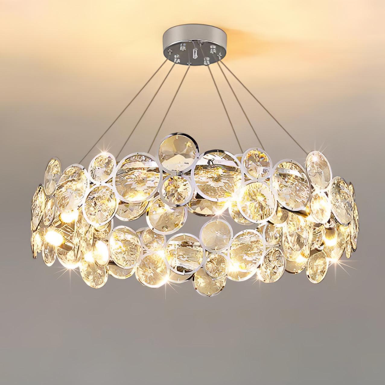 Modern Round Crystal Chandelier in Chrome Finish Elegant Flush Mount Ceiling Lighting