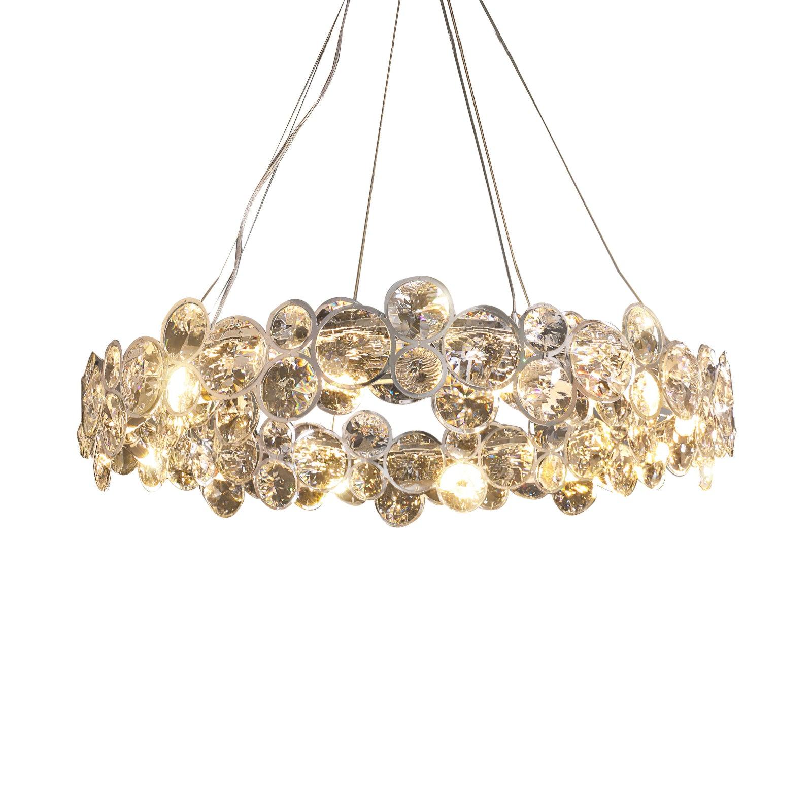 Modern Round Crystal Chandelier in Chrome Finish Elegant Flush Mount Ceiling Lighting