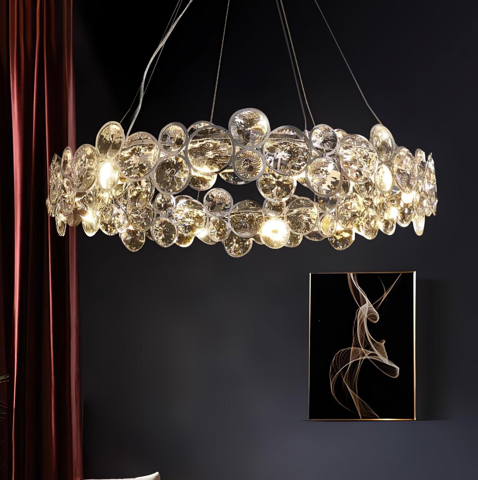 Modern Round Crystal Chandelier in Chrome Finish Elegant Flush Mount Ceiling Lighting