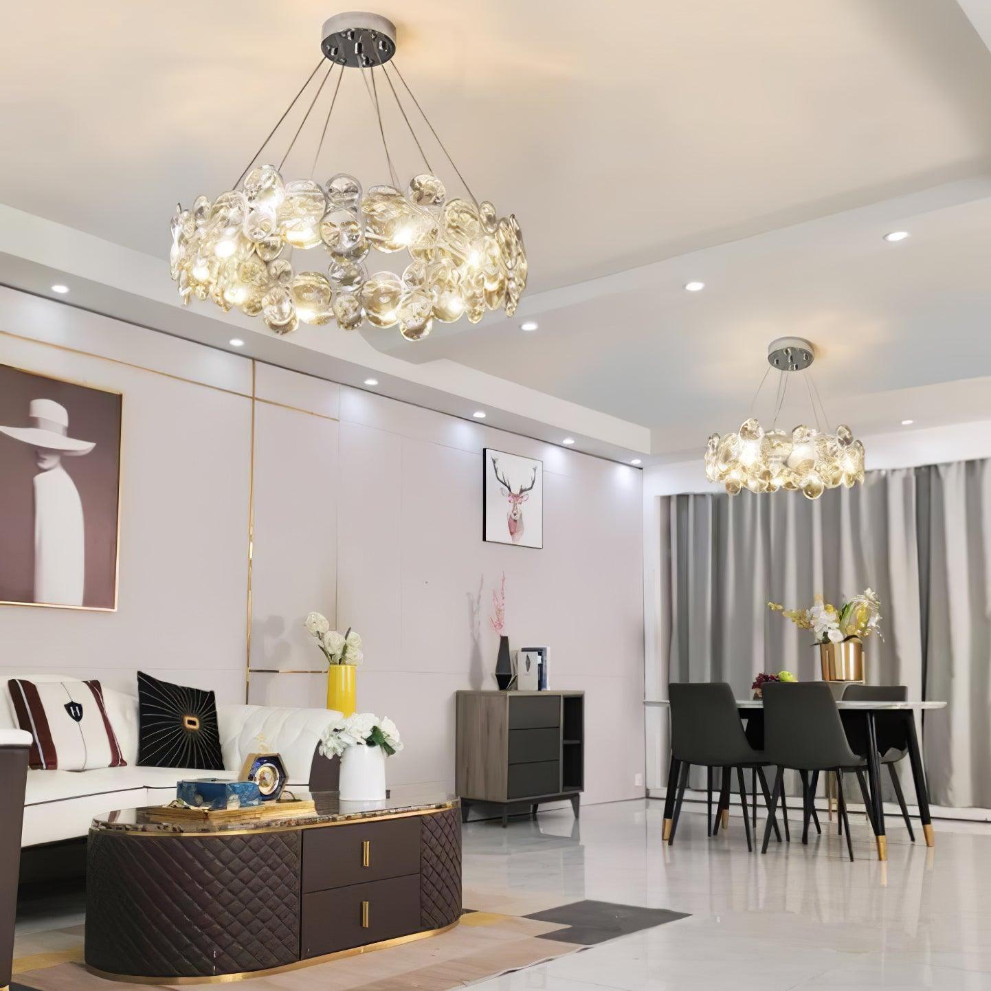 Modern Round Crystal Chandelier in Chrome Finish Elegant Flush Mount Ceiling Lighting