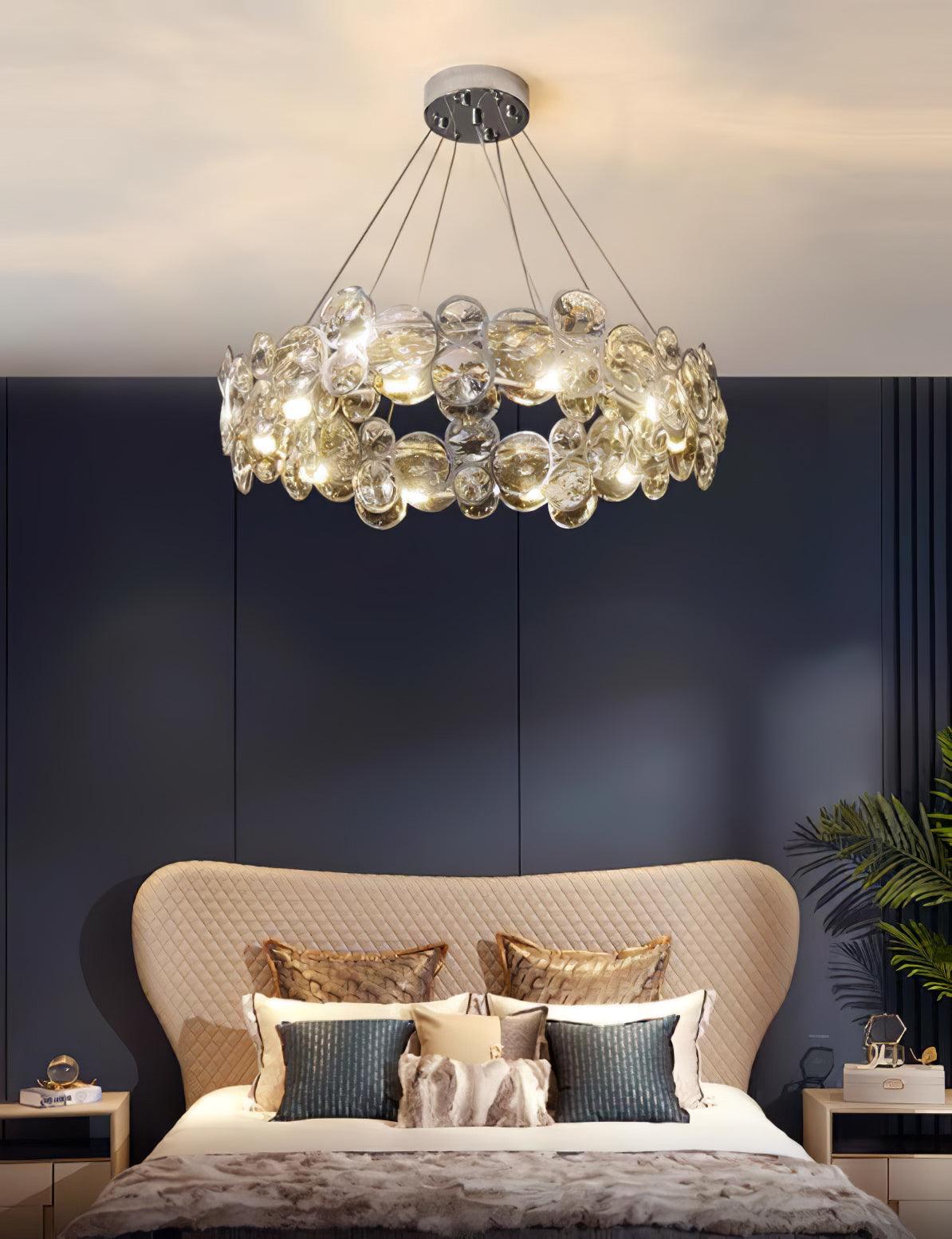 Modern Round Crystal Chandelier in Chrome Finish Elegant Flush Mount Ceiling Lighting