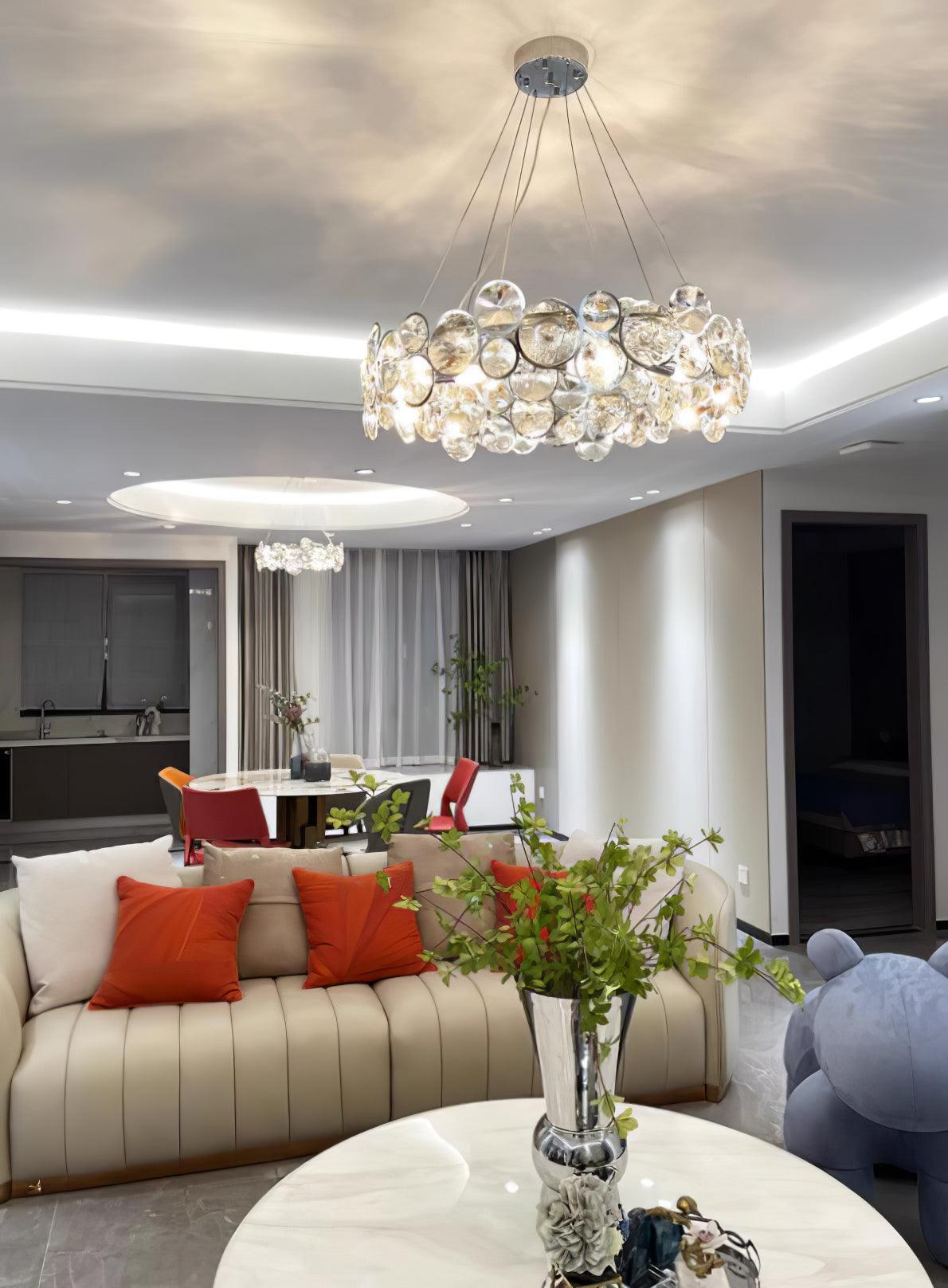 Modern Round Crystal Chandelier in Chrome Finish Elegant Flush Mount Ceiling Lighting