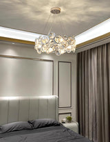 Modern Round Crystal Chandelier in Chrome Finish Elegant Flush Mount Ceiling Lighting