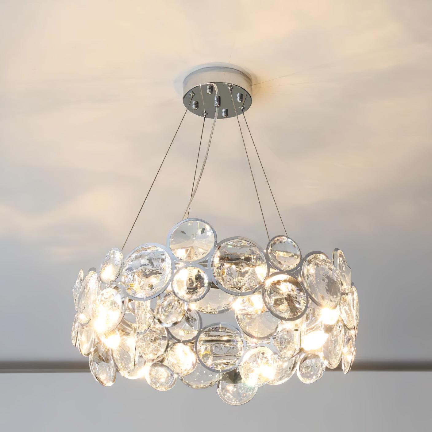 Modern Round Crystal Chandelier in Chrome Finish Elegant Flush Mount Ceiling Lighting